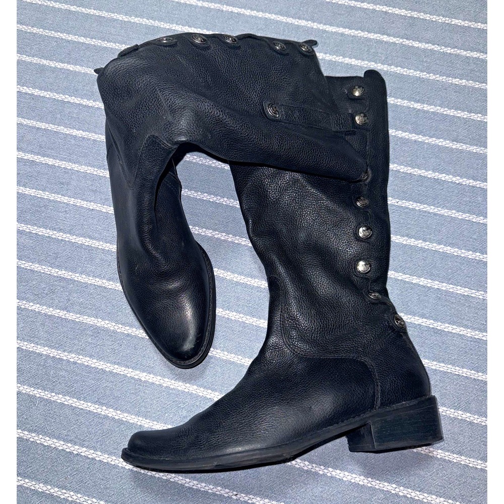 Matisse Black Leather Riding Boots Mid-Calf Button Accent Almond Toe Women US 9